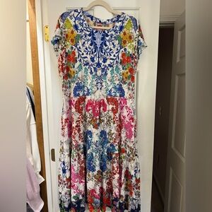 Johnny Was Shellinay Tiered Tea Length Dress size Large